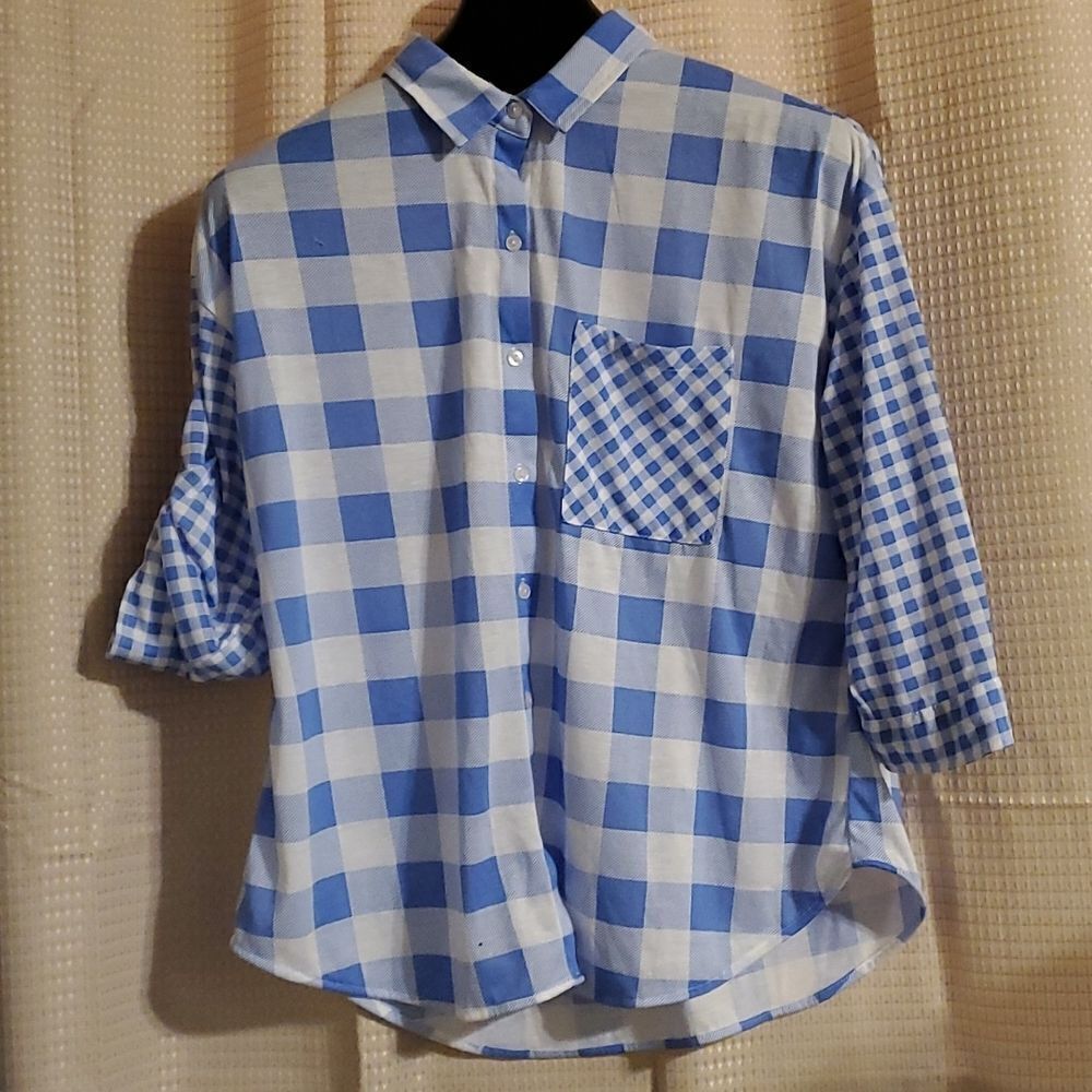 Eden & Olivia' plaid  blue white roll tab 1X
